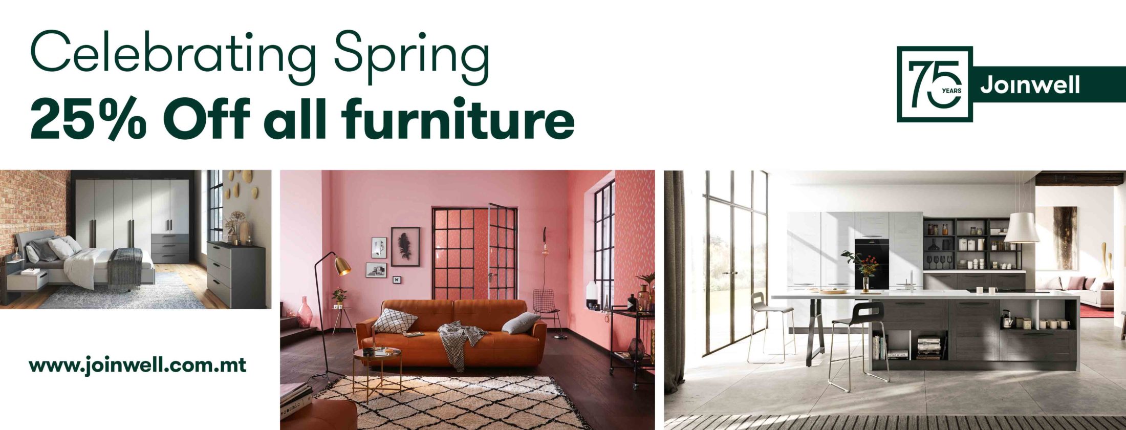 Celebrating Spring 25% off all furniture online website banner